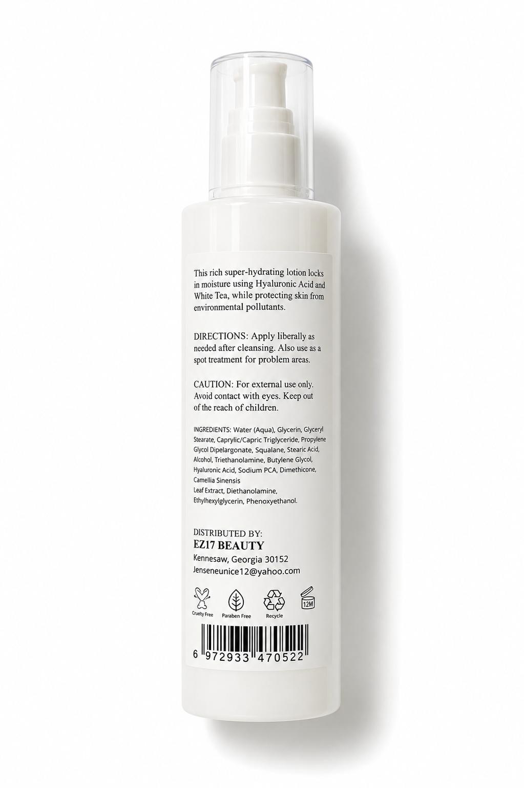 EZ17 Beauty Super Hydrating Moisture Lotion | Hyaluronic Acid & White Tea | Daily Face Moisturizer (140 ml / 5 fl oz)