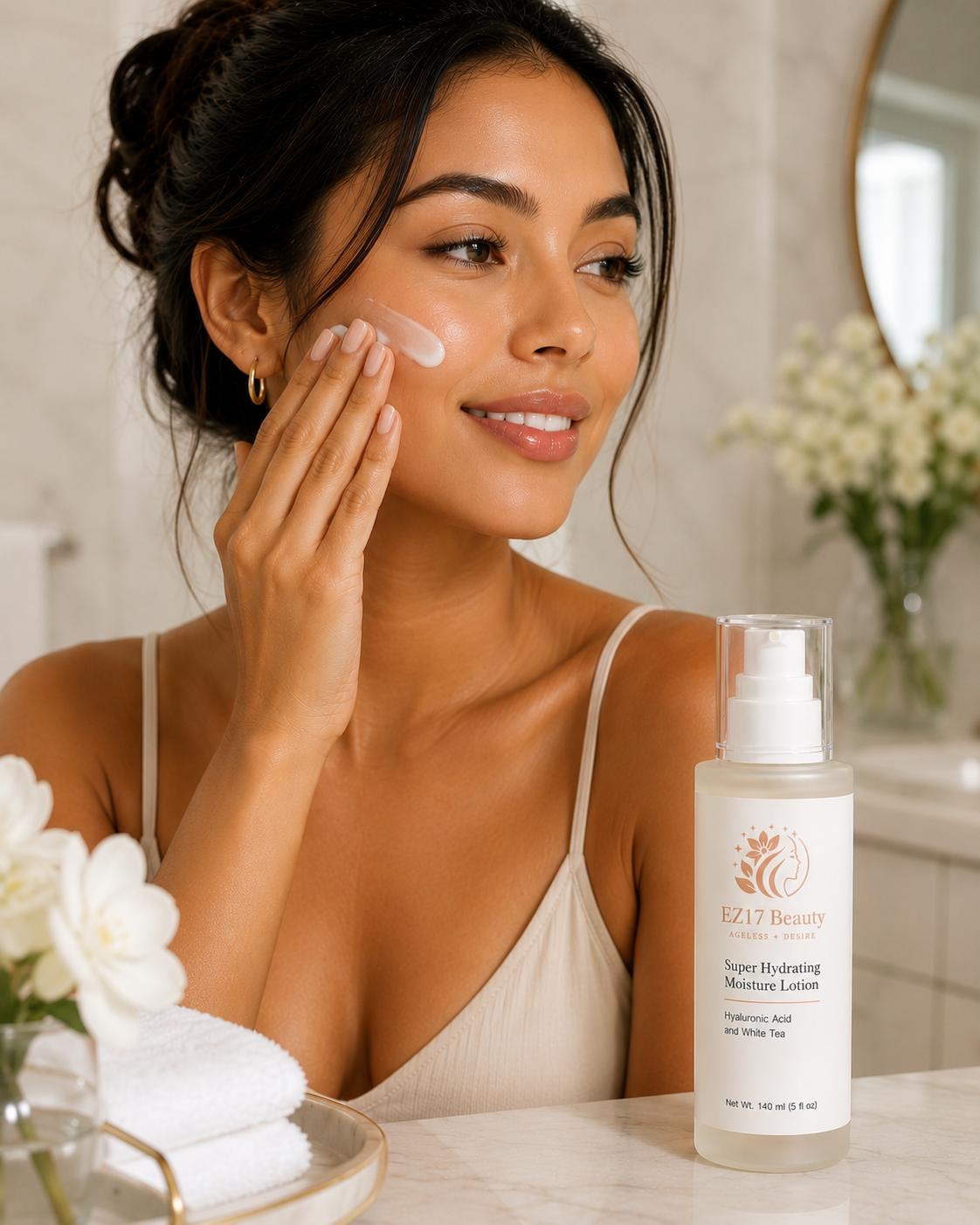 EZ17 Beauty Super Hydrating Moisture Lotion | Hyaluronic Acid & White Tea | Daily Face Moisturizer (140 ml / 5 fl oz)