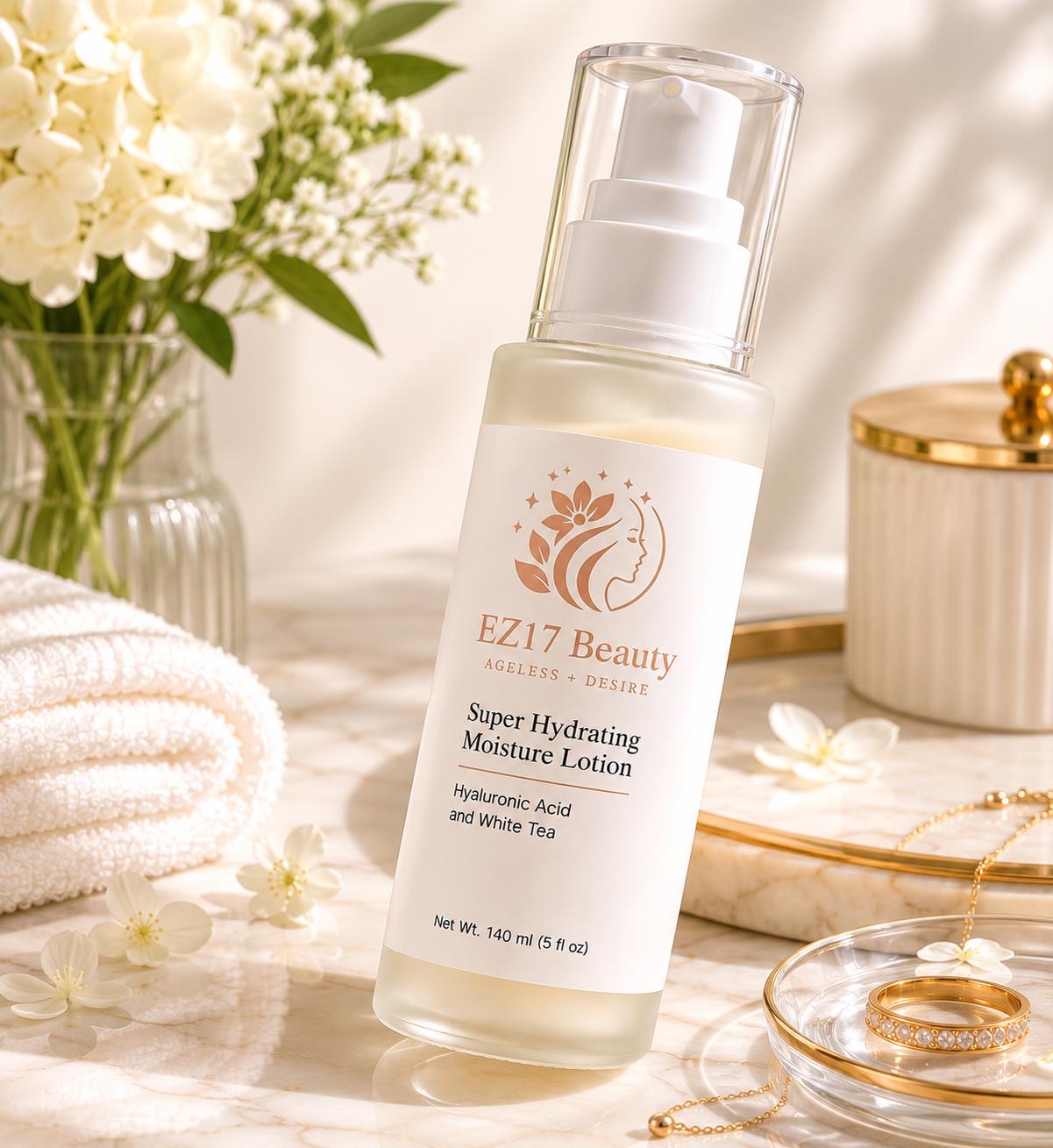 EZ17 Beauty Super Hydrating Moisture Lotion | Hyaluronic Acid & White Tea | Daily Face Moisturizer (140 ml / 5 fl oz)