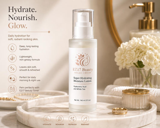 EZ17 Beauty Super Hydrating Moisture Lotion | Hyaluronic Acid & White Tea | Daily Face Moisturizer (140 ml / 5 fl oz)